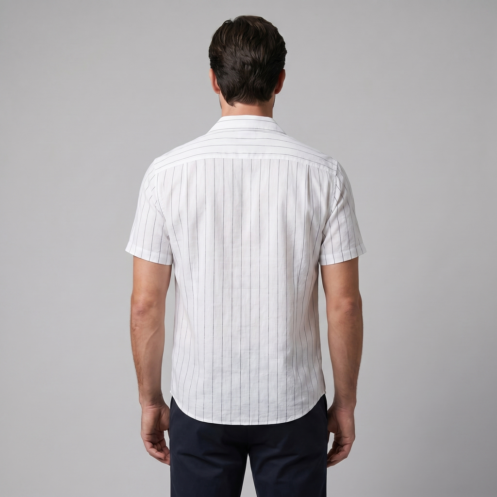 Pinstripe Camp Shirt Men Short Sleeves Casual Summer