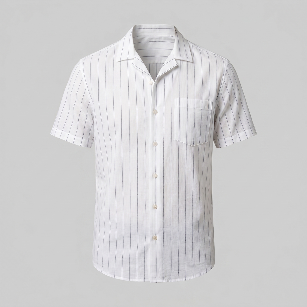 Pinstripe Camp Shirt Men Short Sleeves Casual Summer