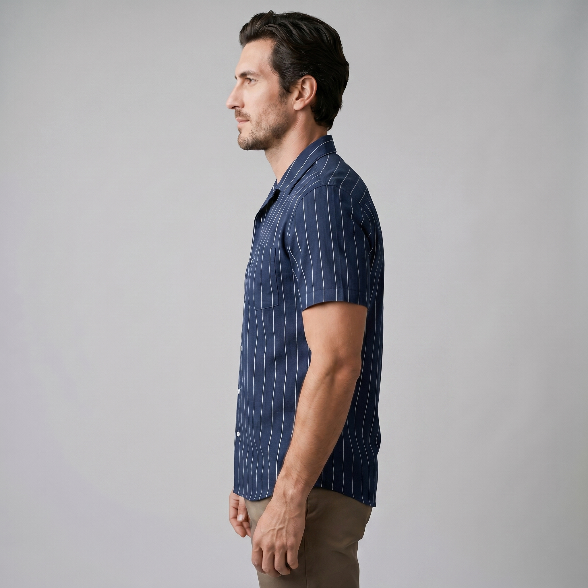 Pinstripe Camp Shirt Men Short Sleeves Casual Summer