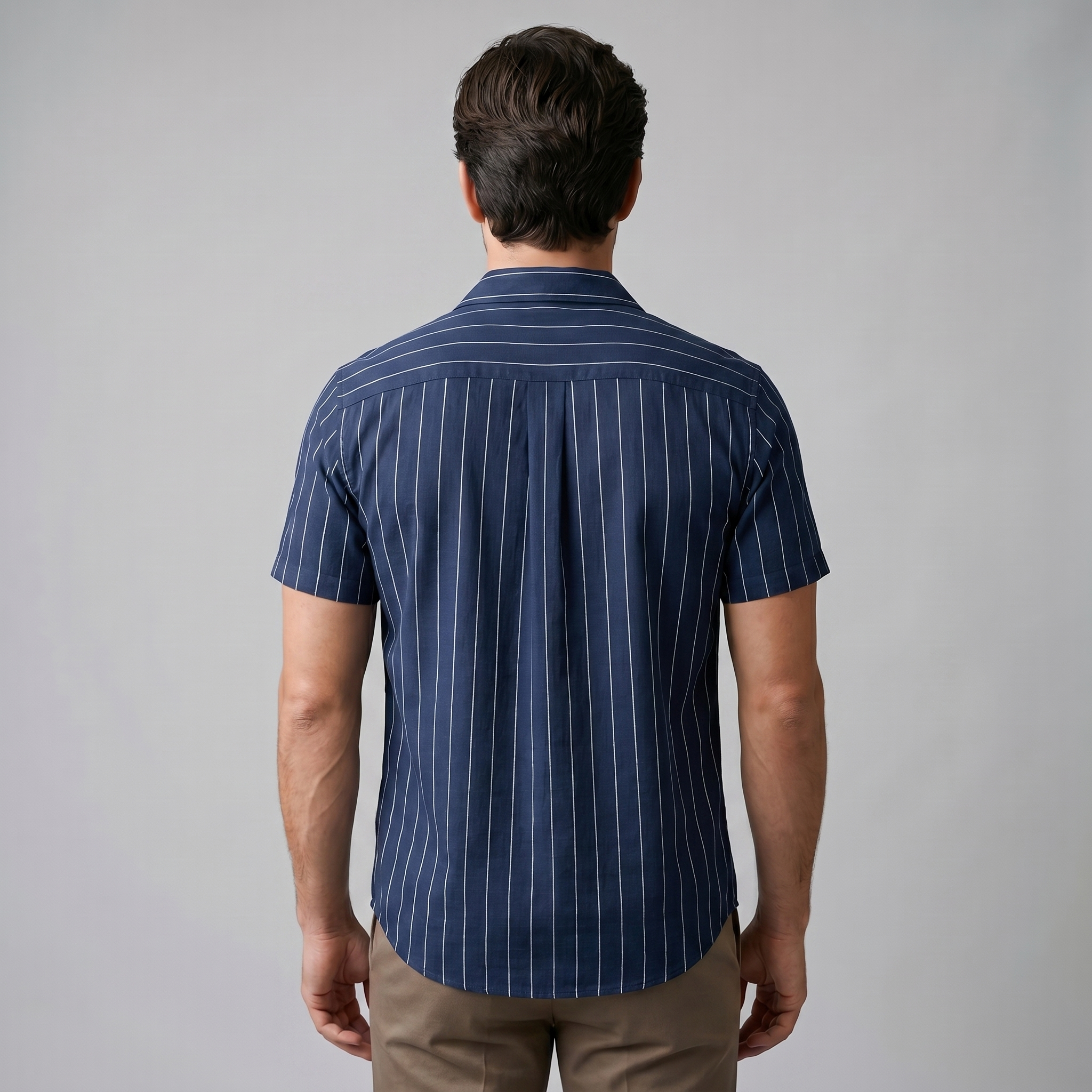 Pinstripe Camp Shirt Men Short Sleeves Casual Summer
