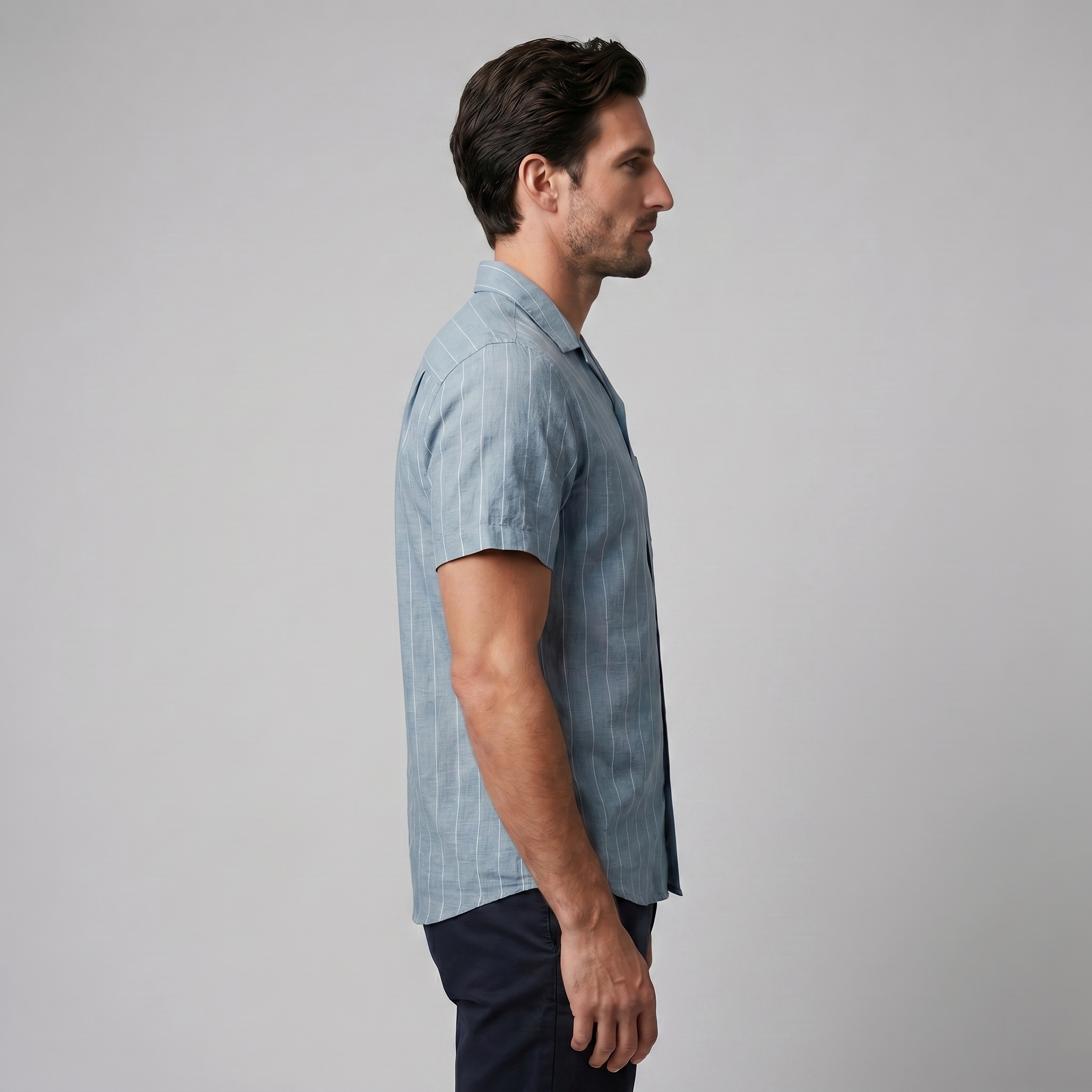 Pinstripe Camp Shirt Men Short Sleeves Casual Summer