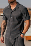 Pleated Shirt Men Relaxed Fit Summer Casual