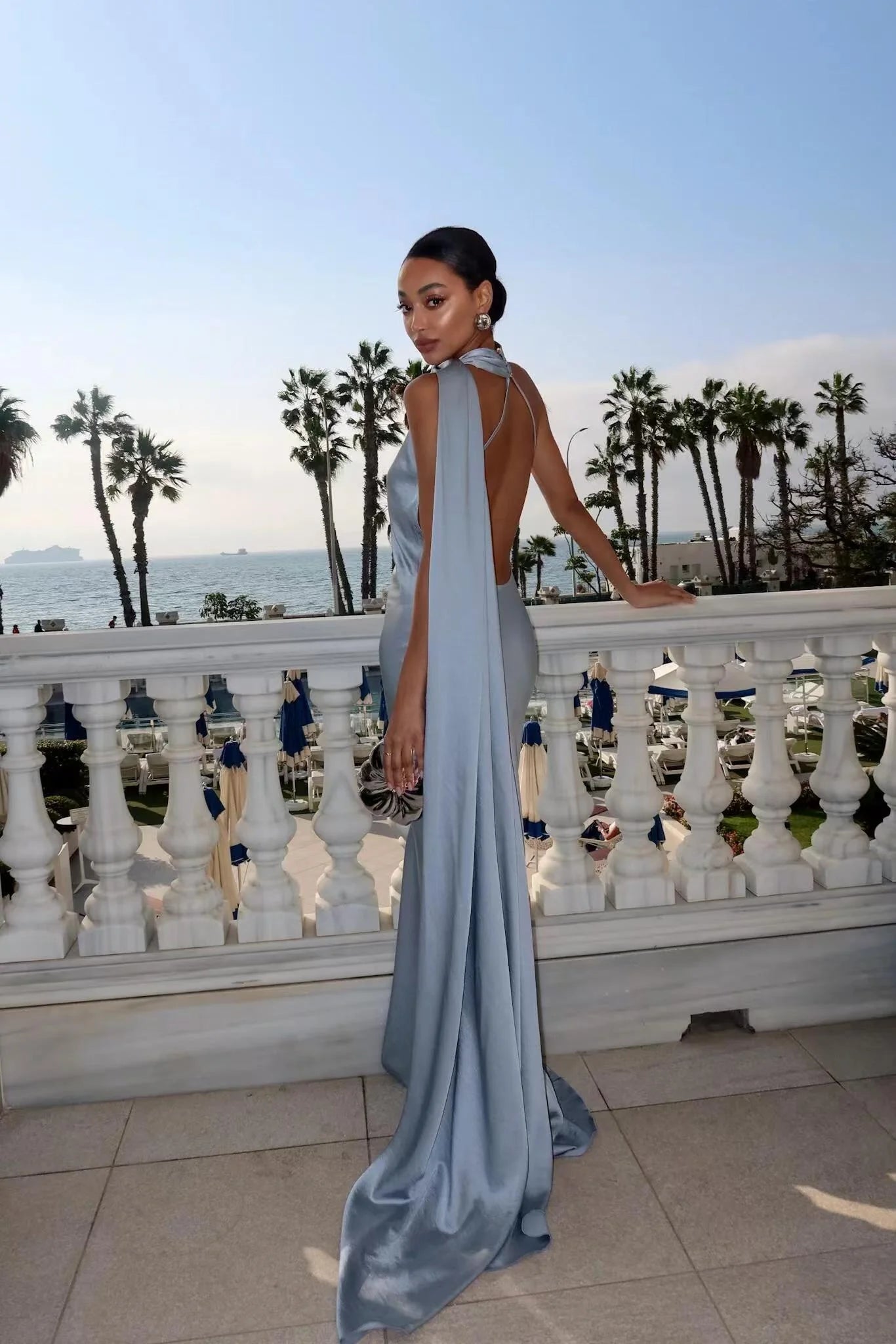 Raisa Satin Ribbon Backless Evening Gown