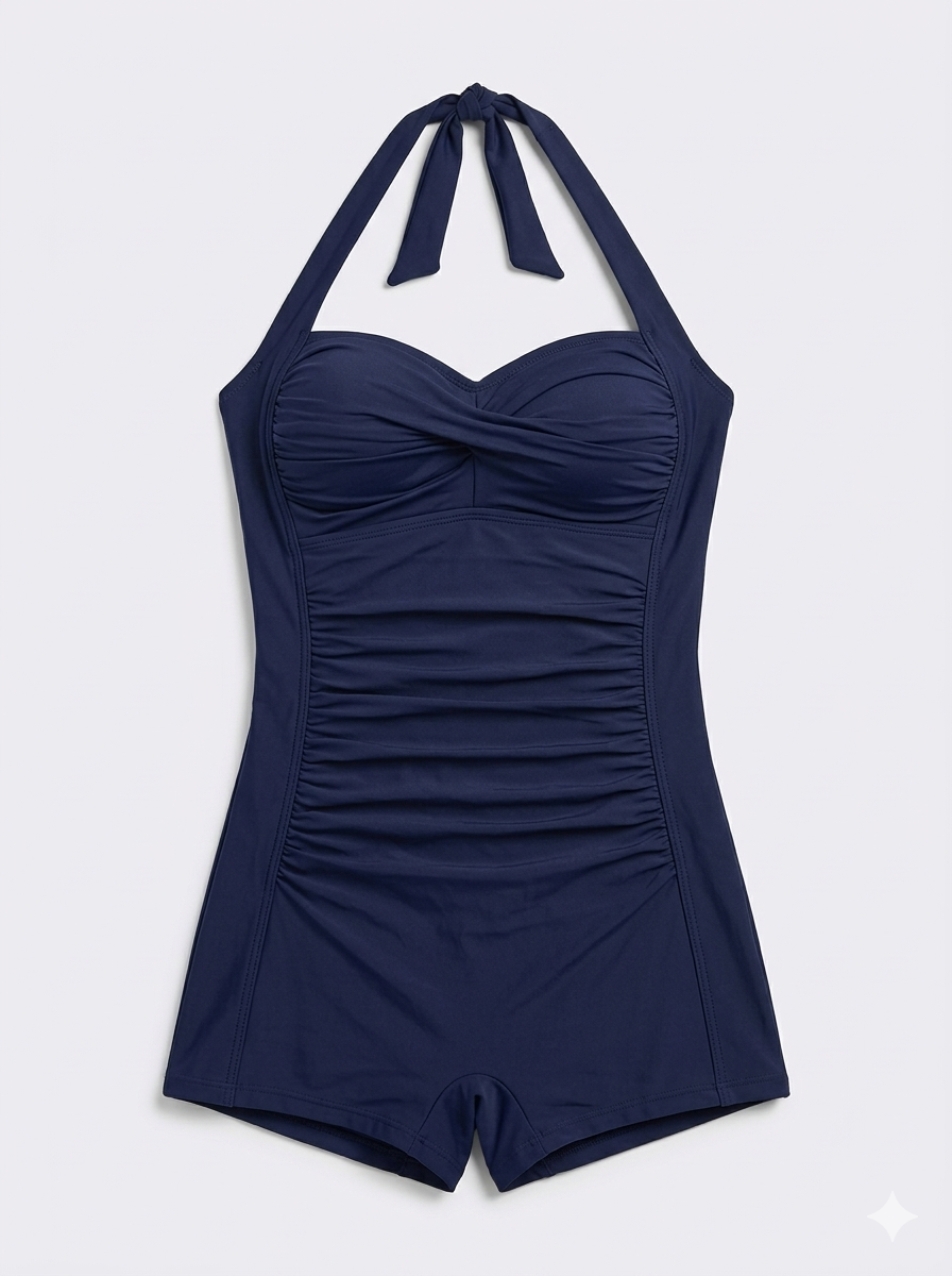 Rebecka Collection | Women's Halter Swimsuit with Pleated Design | Flattering Fit for Beach & Pool Confidence