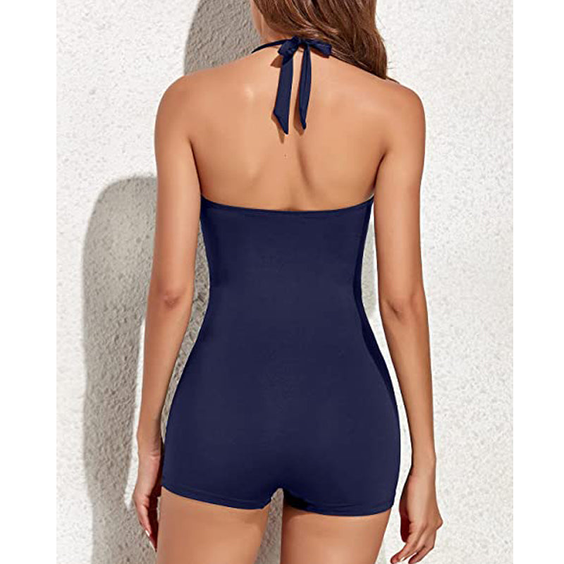 Rebecka Collection | Women's Halter Swimsuit with Pleated Design | Flattering Fit for Beach & Pool Confidence