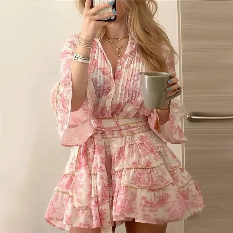 Rita Pleated Button Front Mini Dress