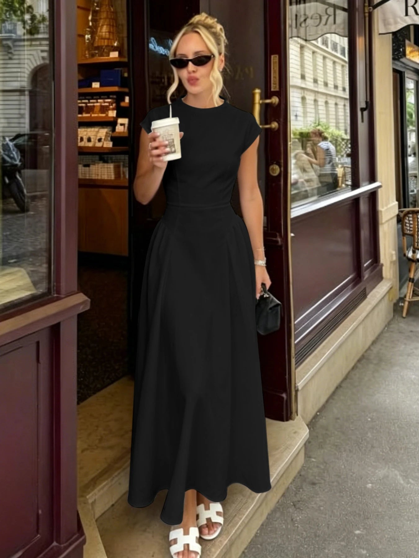 Ruby Flare Maxi Dress with Cap Sleeves