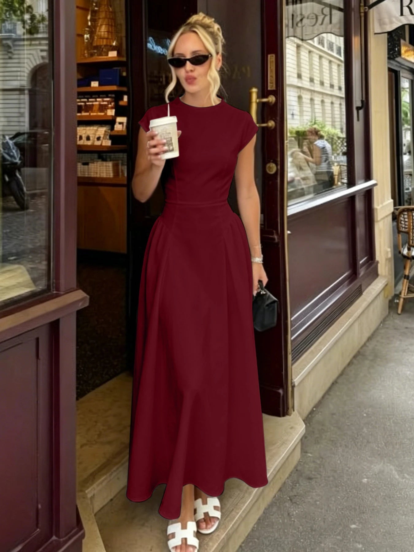 Ruby Flare Maxi Dress with Cap Sleeves