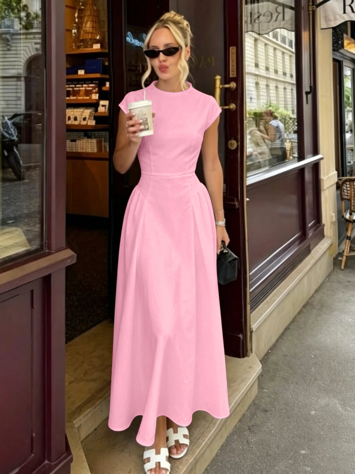 Ruby Flare Maxi Dress with Cap Sleeves