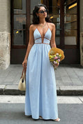 Sevilla Striped Deep V- Neck Maxi Dress