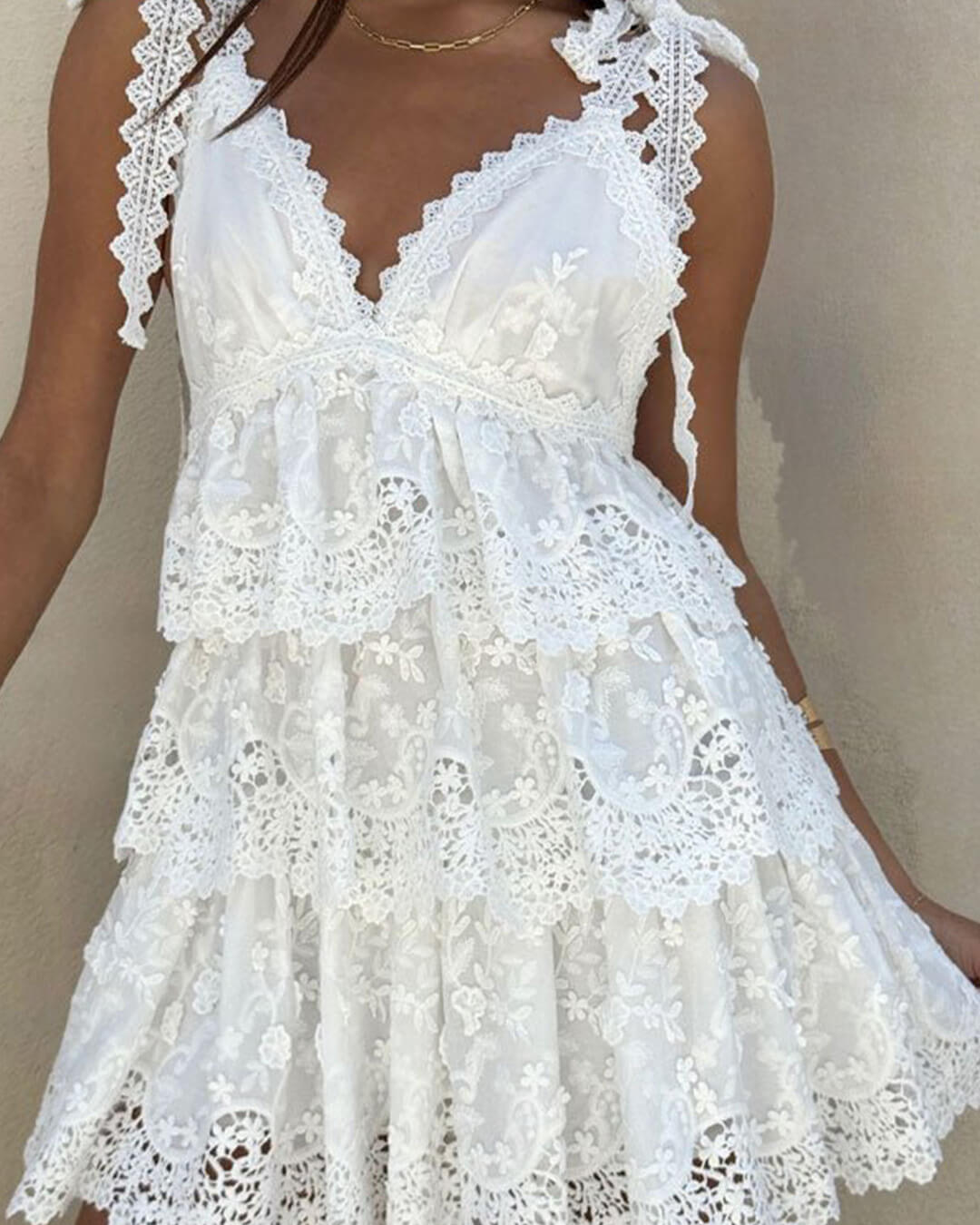 Sophia V-Neck Tiered Lace Mini Dress