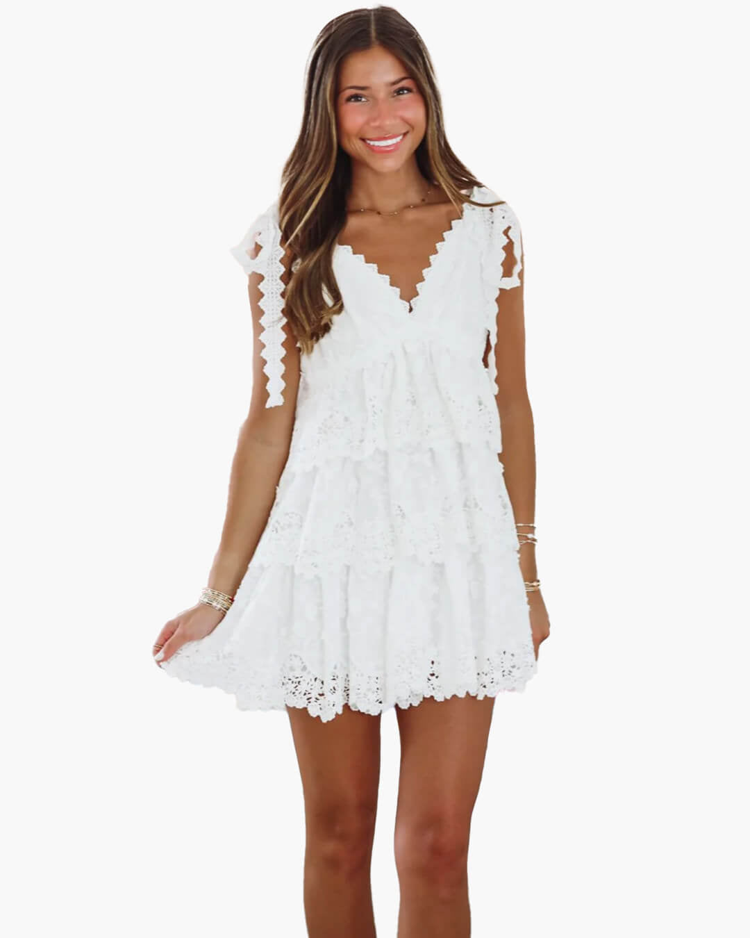Sophia V-Neck Tiered Lace Mini Dress