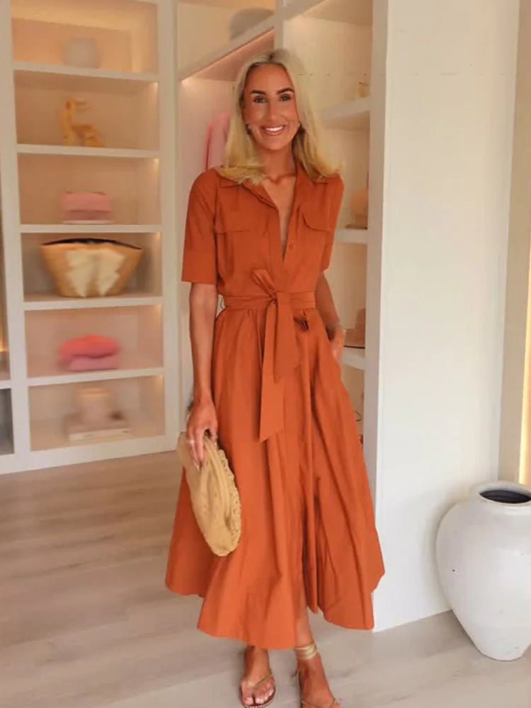 Stacie Bow Tie-Waist Shirt Dress