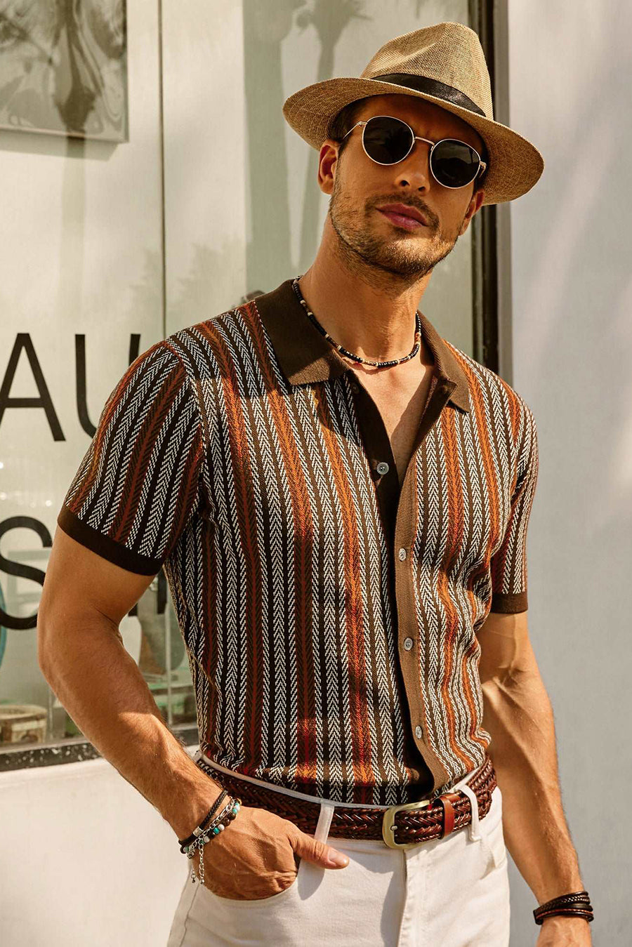 Striped Polo Shirt Men Short Sleeves Casual