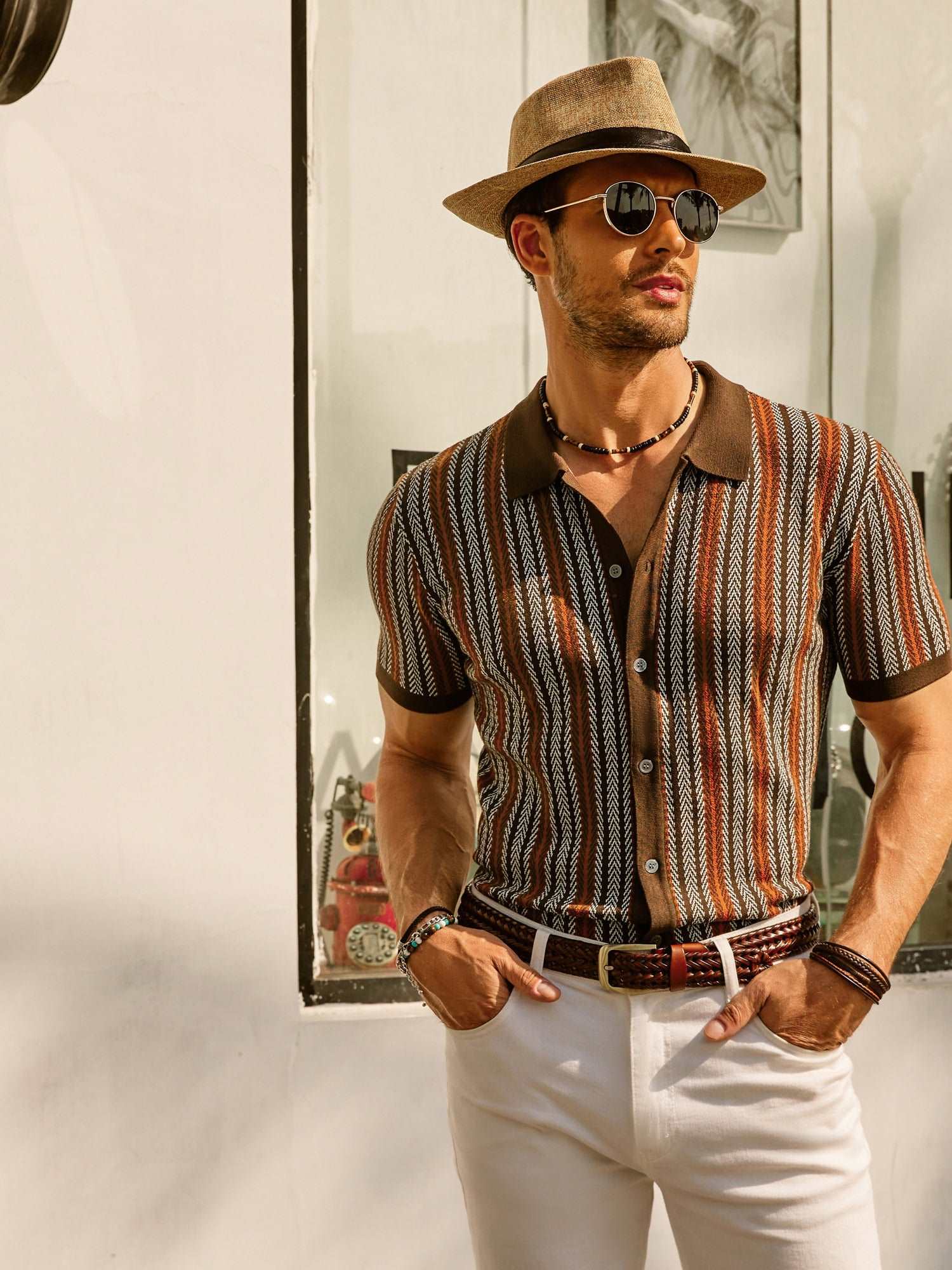 Striped Polo Shirt Men Short Sleeves Casual
