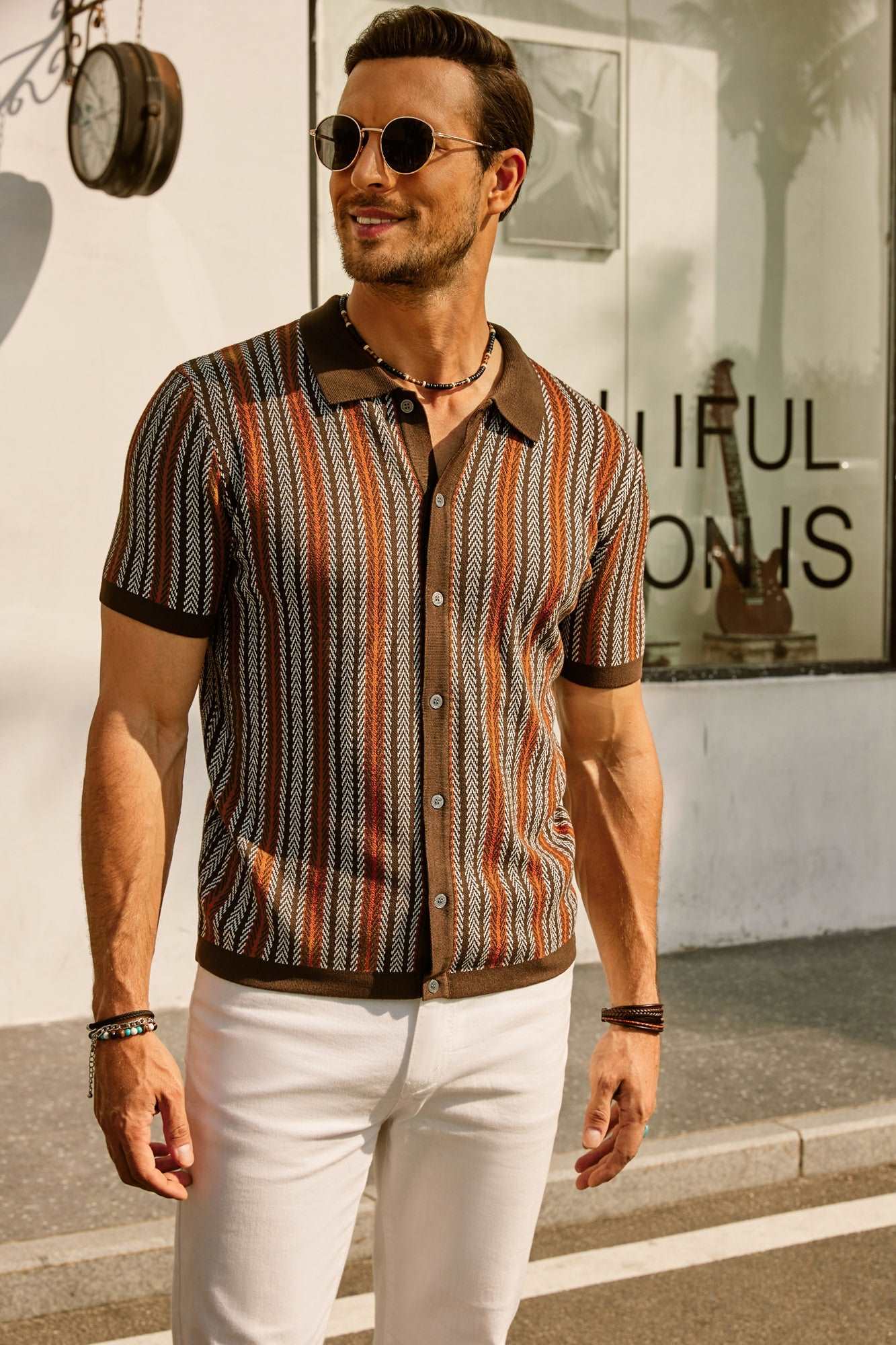 Striped Polo Shirt Men Short Sleeves Casual
