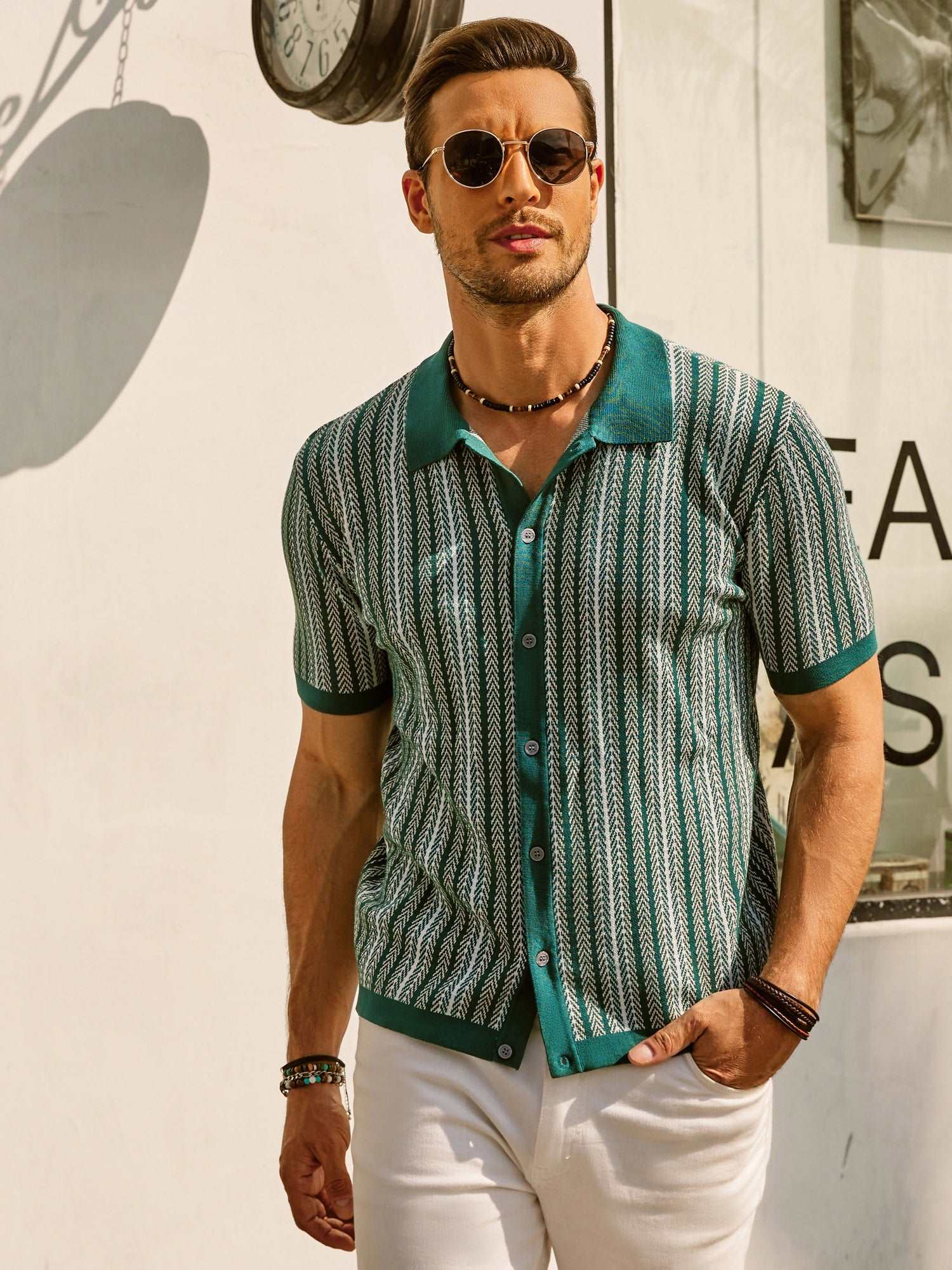 Striped Polo Shirt Men Short Sleeves Casual