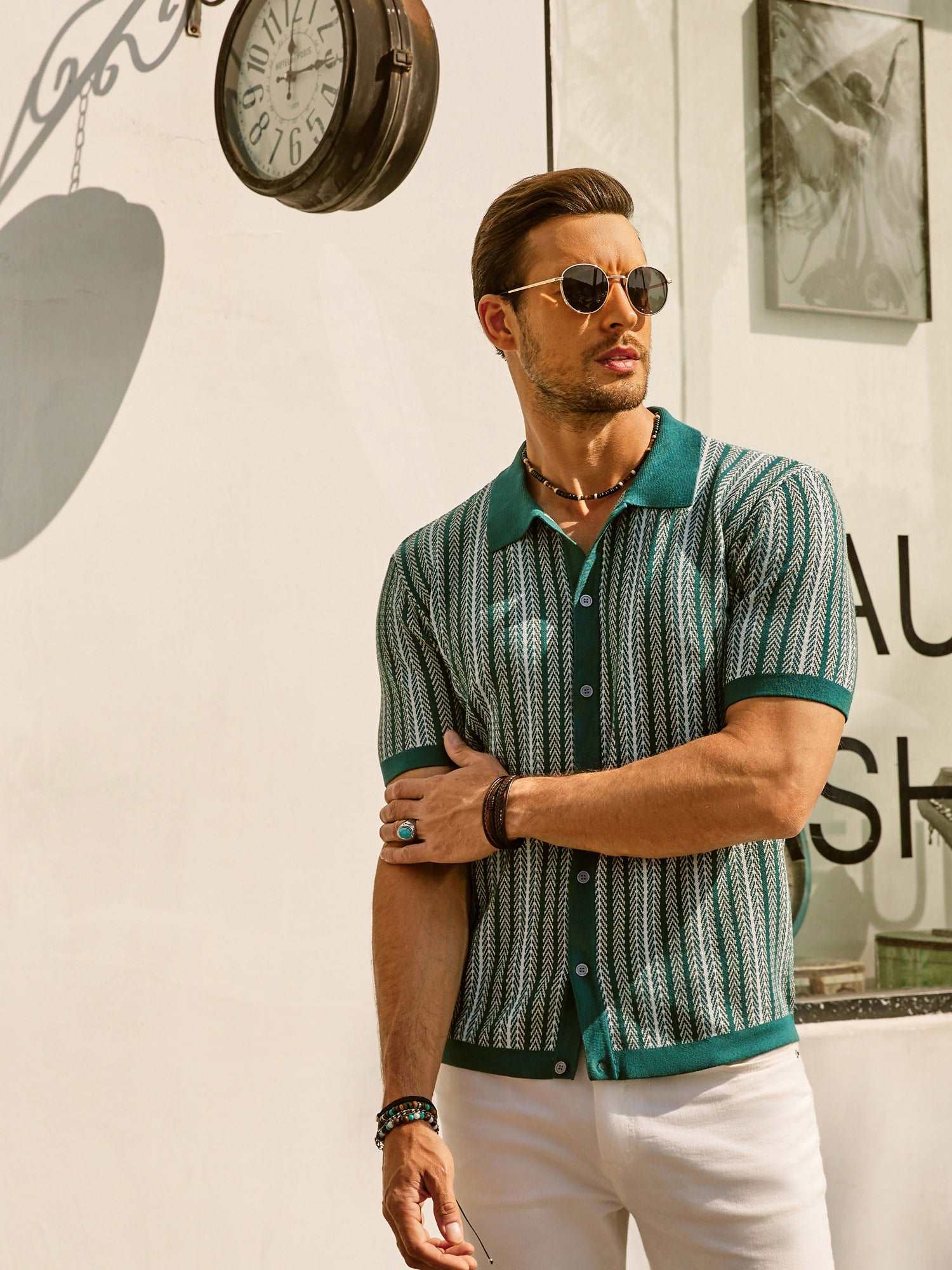 Striped Polo Shirt Men Short Sleeves Casual