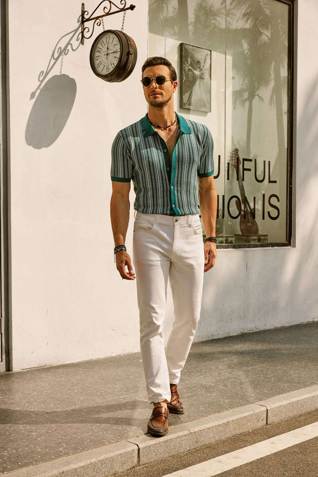 Striped Polo Shirt Men Short Sleeves Casual