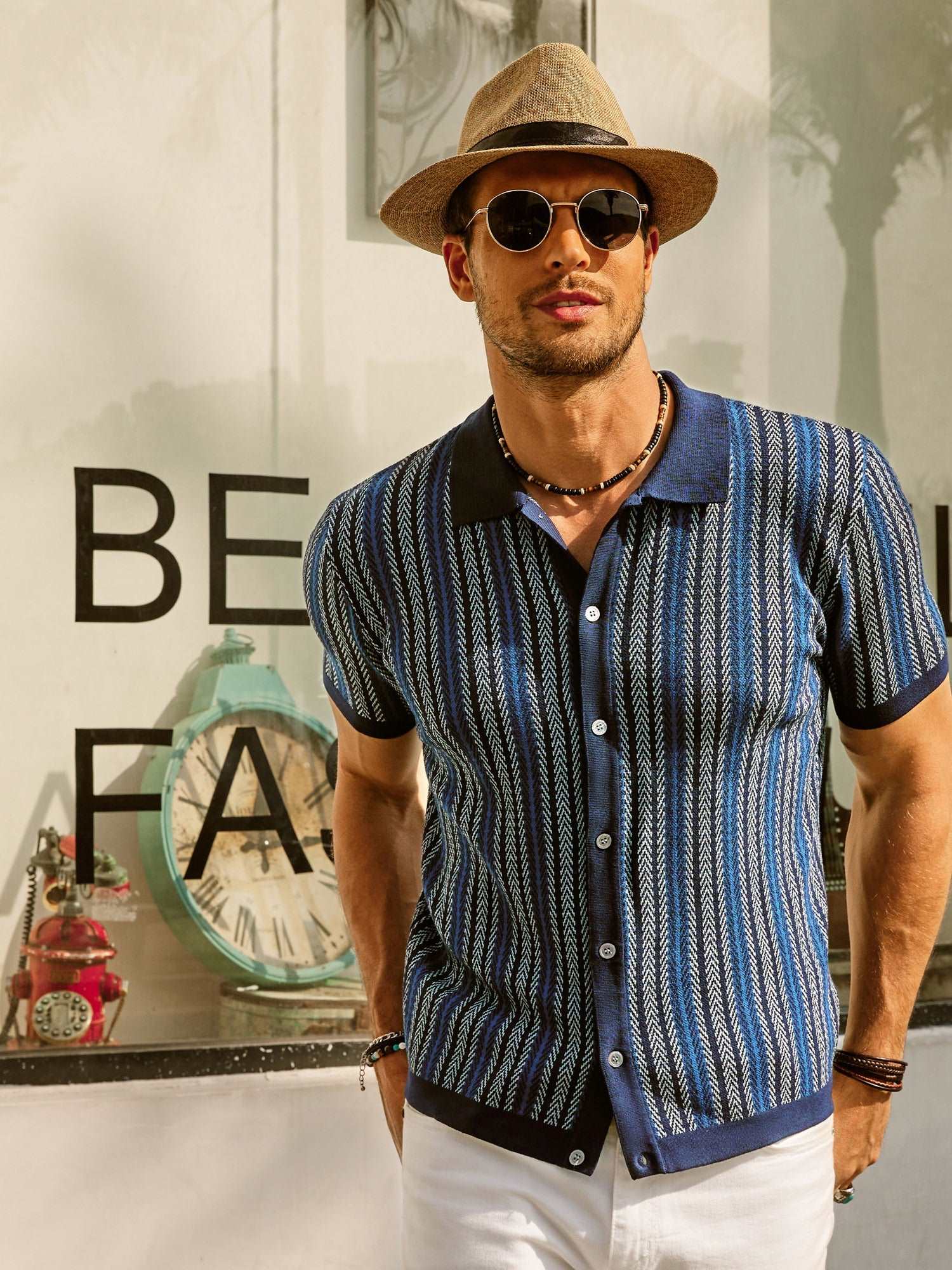 Striped Polo Shirt Men Short Sleeves Casual