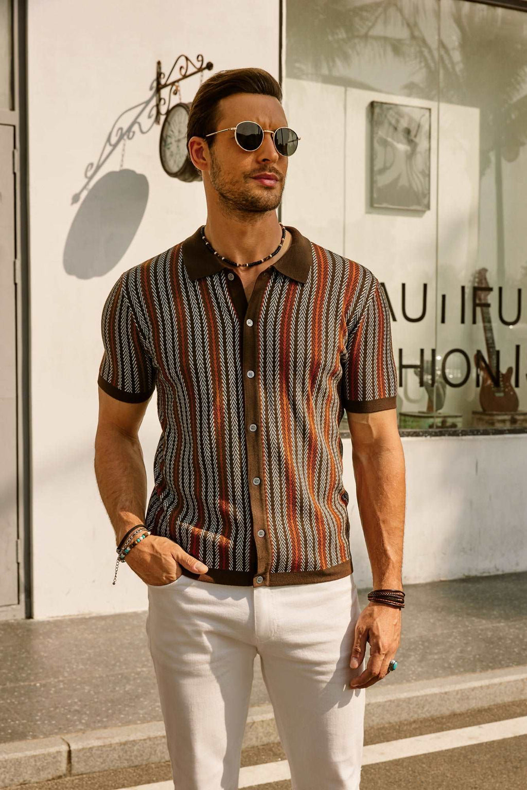 Striped Polo Shirt Men Short Sleeves Casual