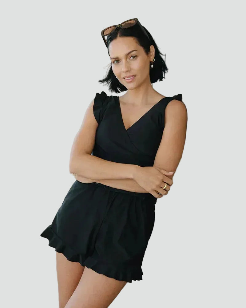 Summer Bliss | Women's Tankini Swimwear with Ruffles & V-Neck Design | Stylish Coverage for Beach Days