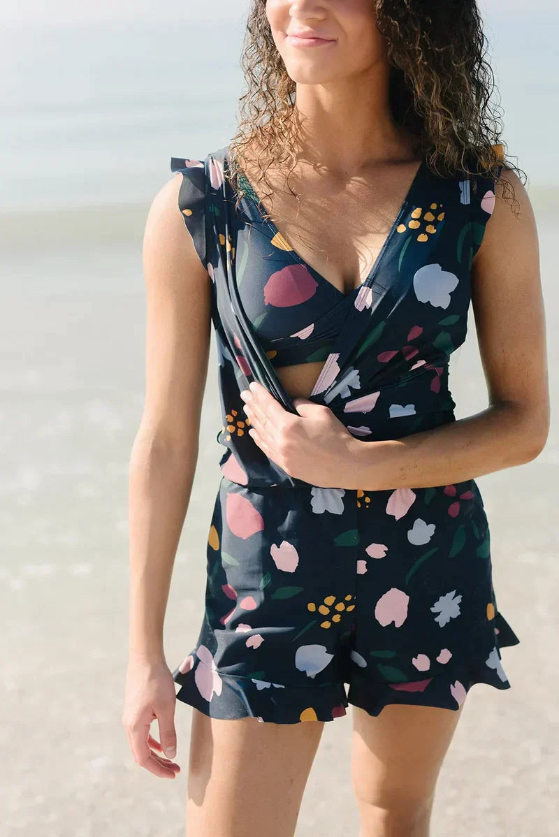 Summer Bliss | Women's Tankini Swimwear with Ruffles & V-Neck Design | Stylish Coverage for Beach Days