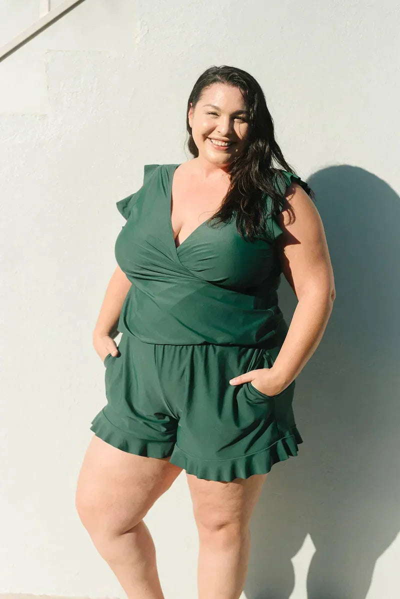 Summer Bliss | Women's Tankini Swimwear with Ruffles & V-Neck Design | Stylish Coverage for Beach Days