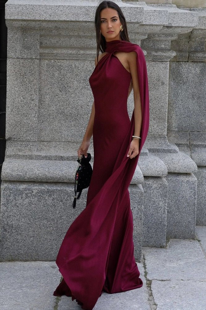 Suri Satin Halter Neck Cape Dress