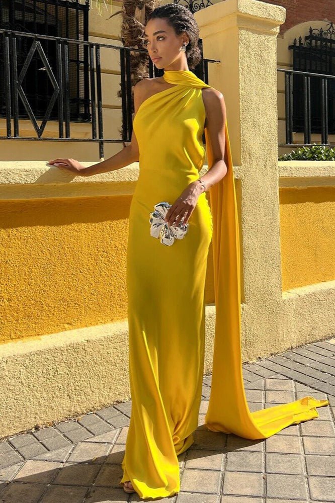 Suri Satin Halter Neck Cape Dress