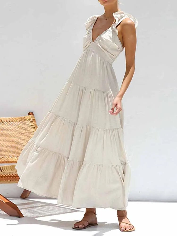 Tahlia Ruffle Cotton Linen Maxi Dress