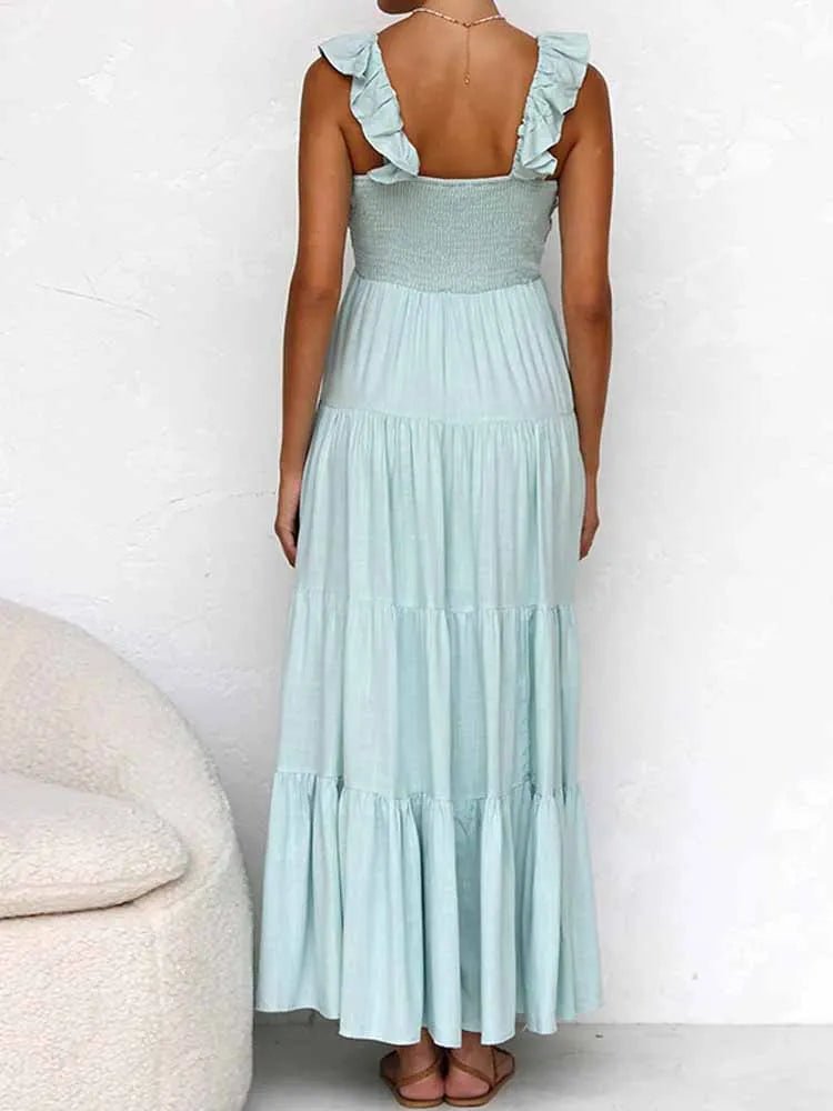Tahlia Ruffle Cotton Linen Maxi Dress