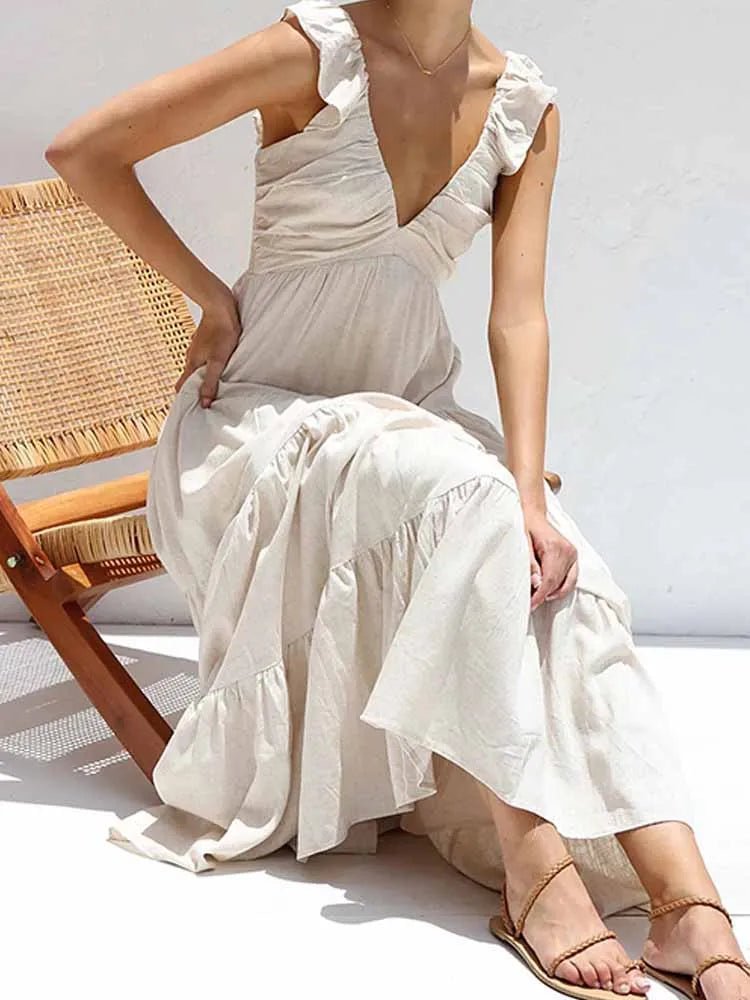 Tahlia Ruffle Cotton Linen Maxi Dress
