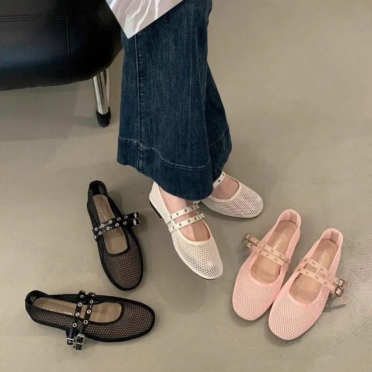 Valerie Buckled Mesh Ballet Flats