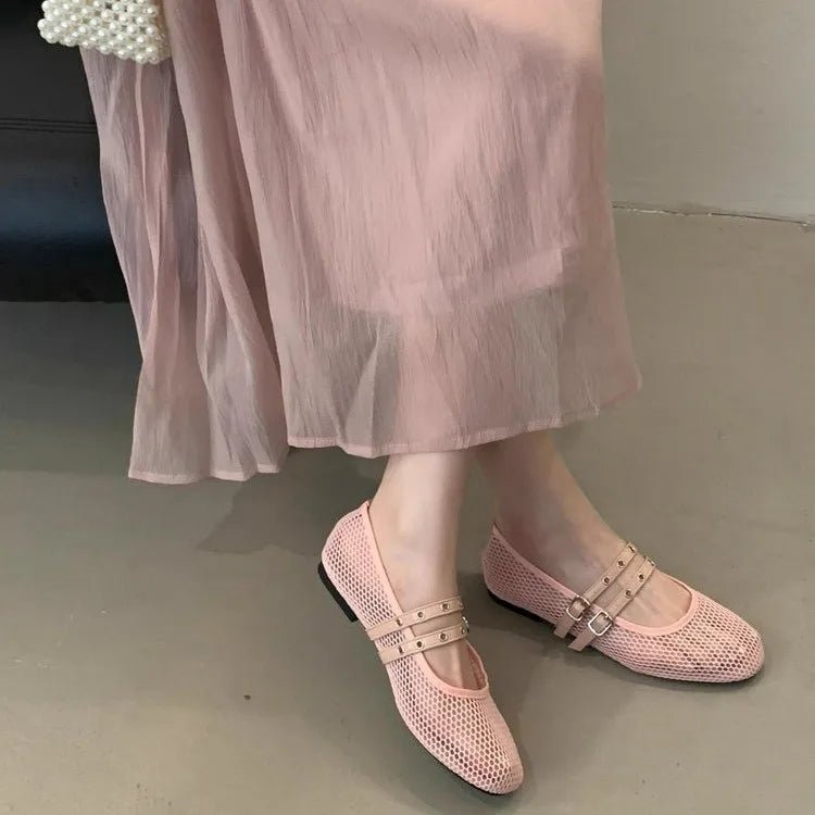 Valerie Buckled Mesh Ballet Flats
