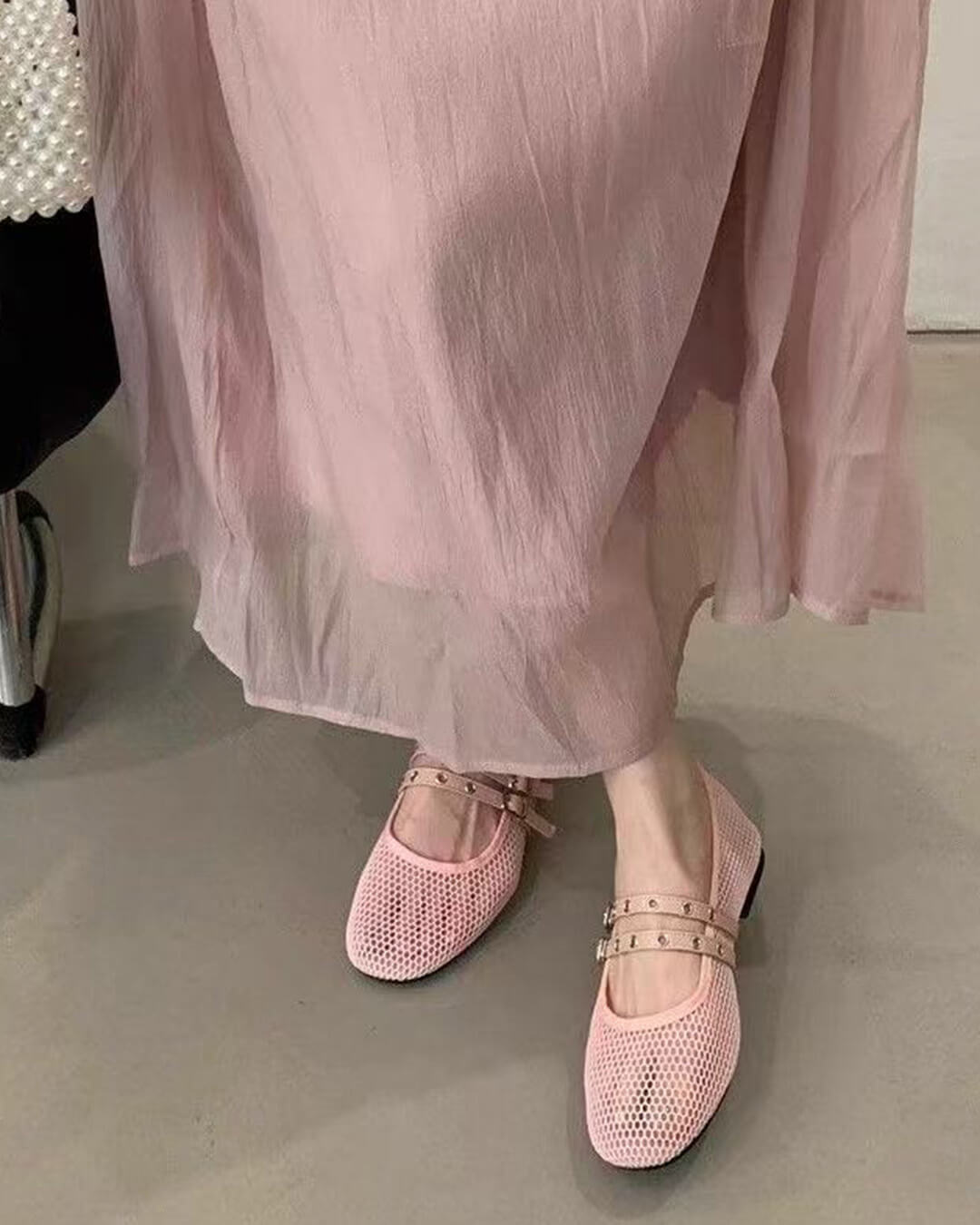 Valerie Buckled Mesh Ballet Flats