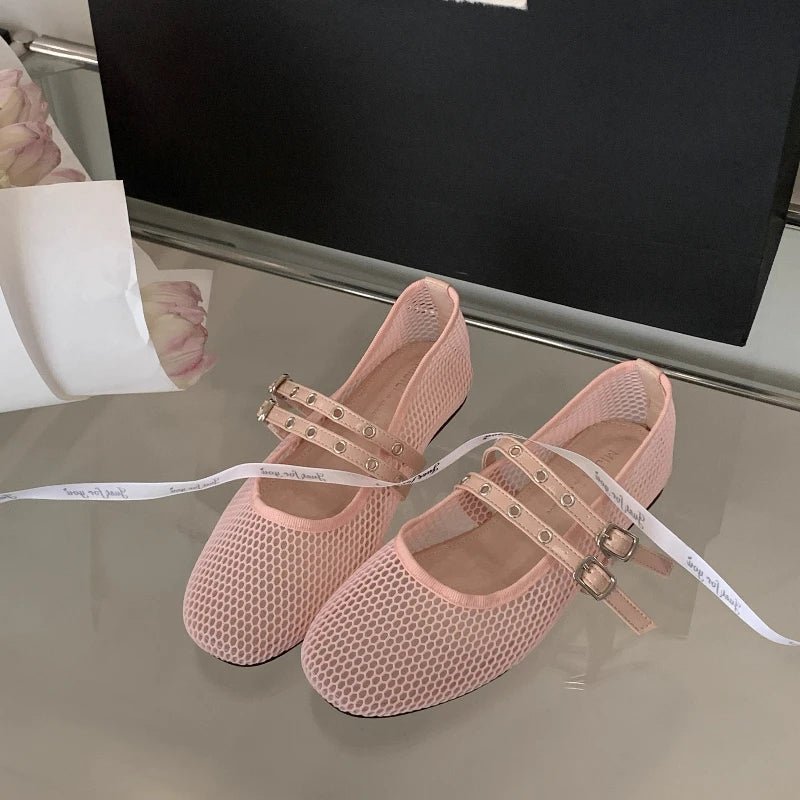 Valerie Buckled Mesh Ballet Flats