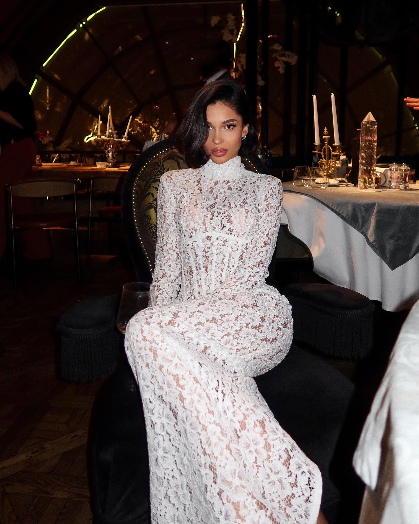 Vina Lace High-Neck Maxi Dress