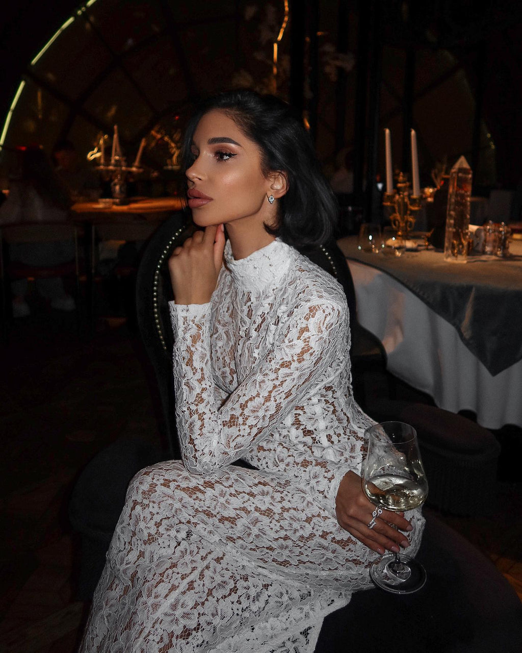 Vina Lace High-Neck Maxi Dress