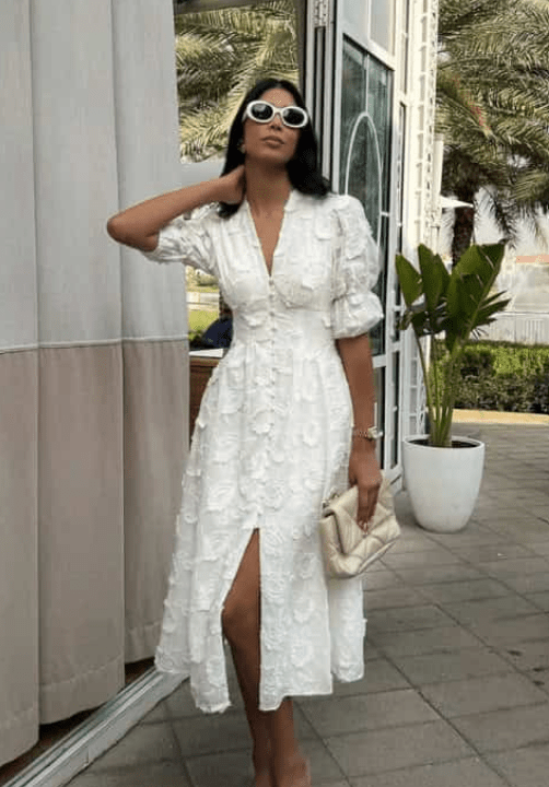 Wendy Embroidered Lace V-Neck Midi Dress